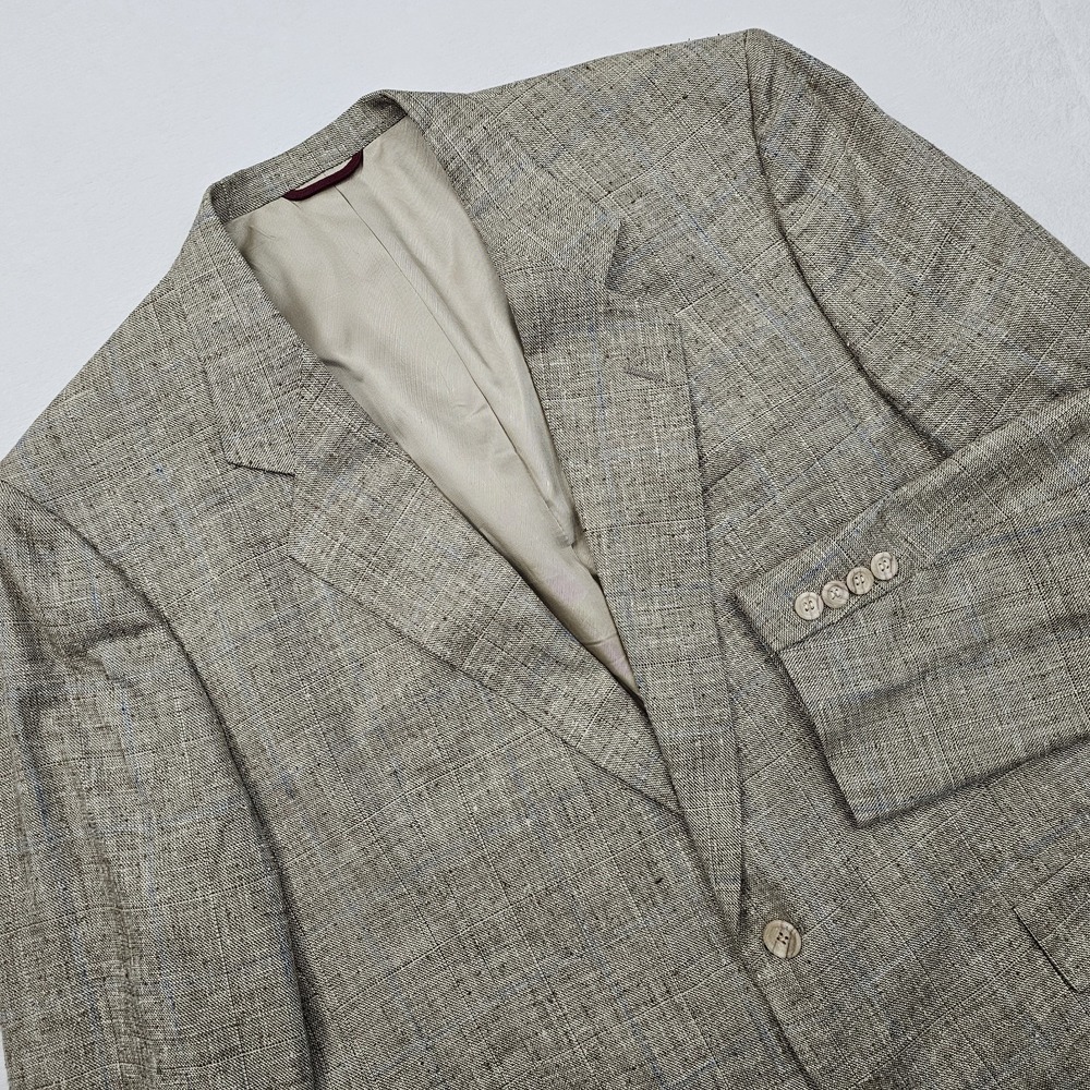 Hart Schaffner & Marx Blazer Men 44R Silk USA Made Vintage Windowpane Blue Beige